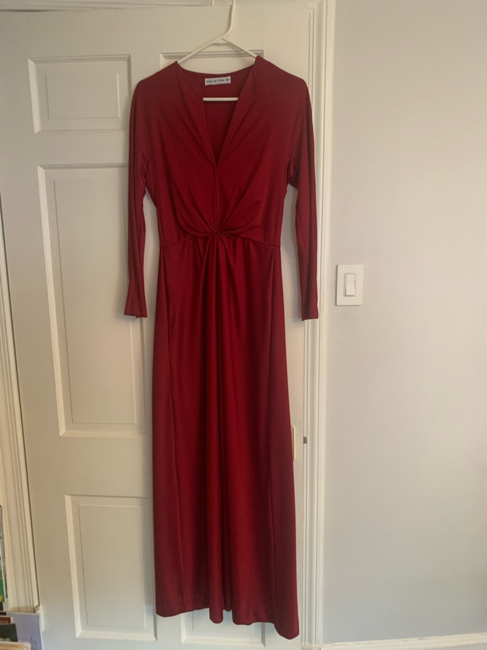 Burgundy Maxi Robe with Front Drape by Halston IV by Dorian